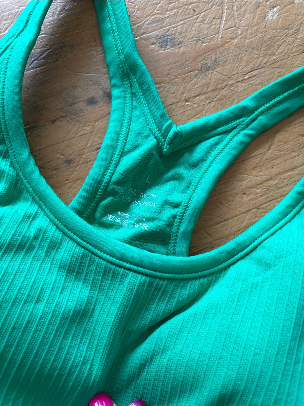 Ribbed Racerback Crop Tank in Bright Green - Picture 3 of 4